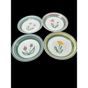 Vintage Italian Pottery Caleca Meadow Salad Cereal Bowls 8.5” Floral Set 4